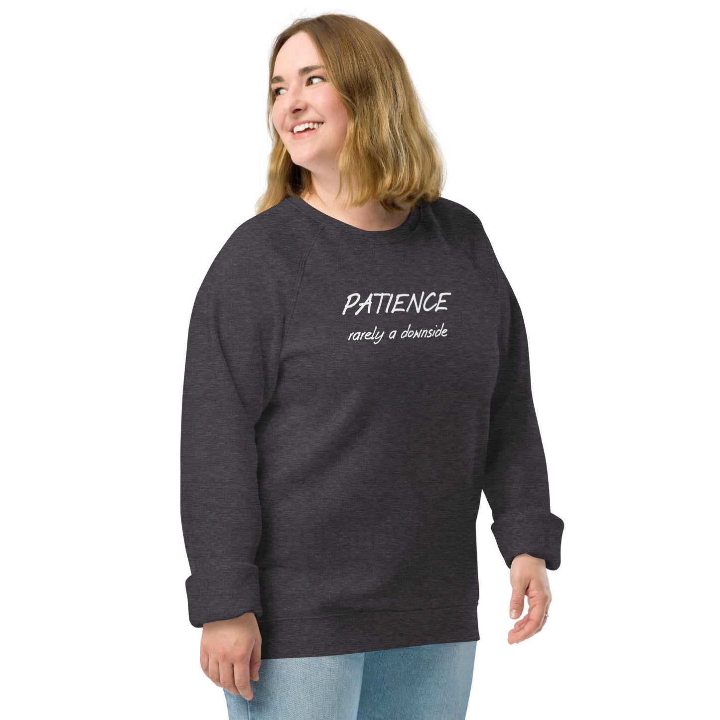 Patience unisex organic raglan sweatshirt